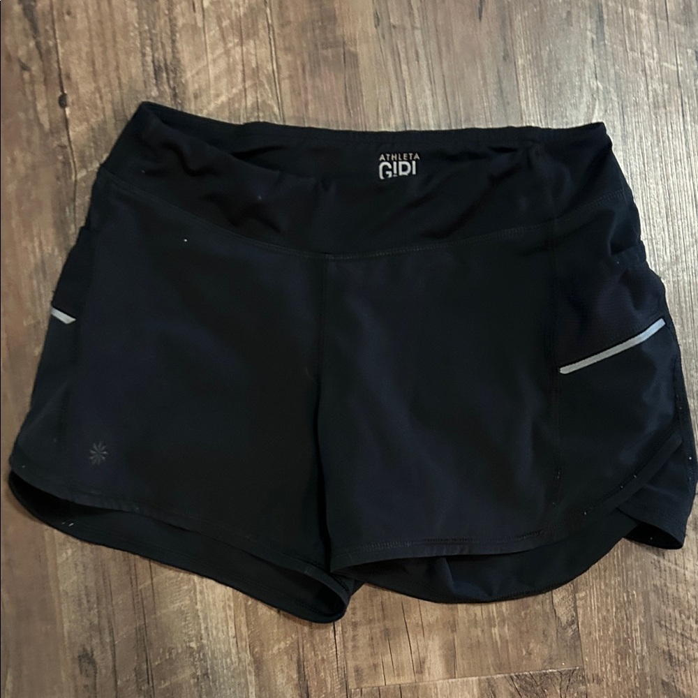 Athleta girl black record breaker shorts with teal zipper size 12